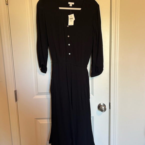 J Jill black handkerchief, midi, long sleeve button-down V-neck dress - Picture 5 of 7